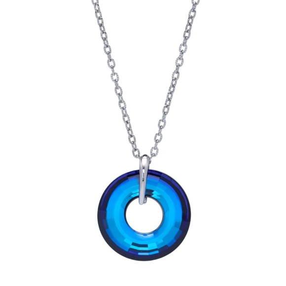 Jewelry - Swarovski Bermuda Blue Crystal Donut Necklace 30” Chain 40mm Pendant Limited Ed.